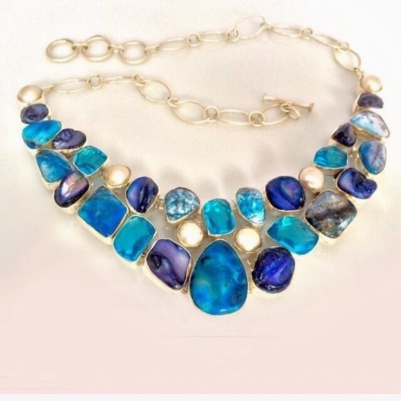 Jewelry - New Necklace Blue Topaz, Ocean Jasper, stamped 925